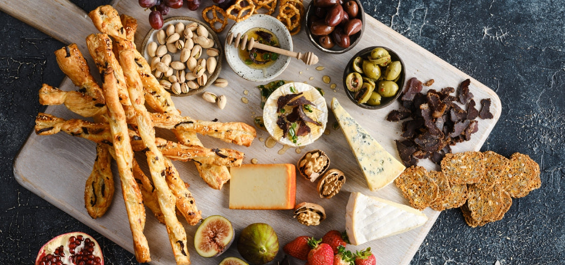 Grazing board with biltong cheese spirals