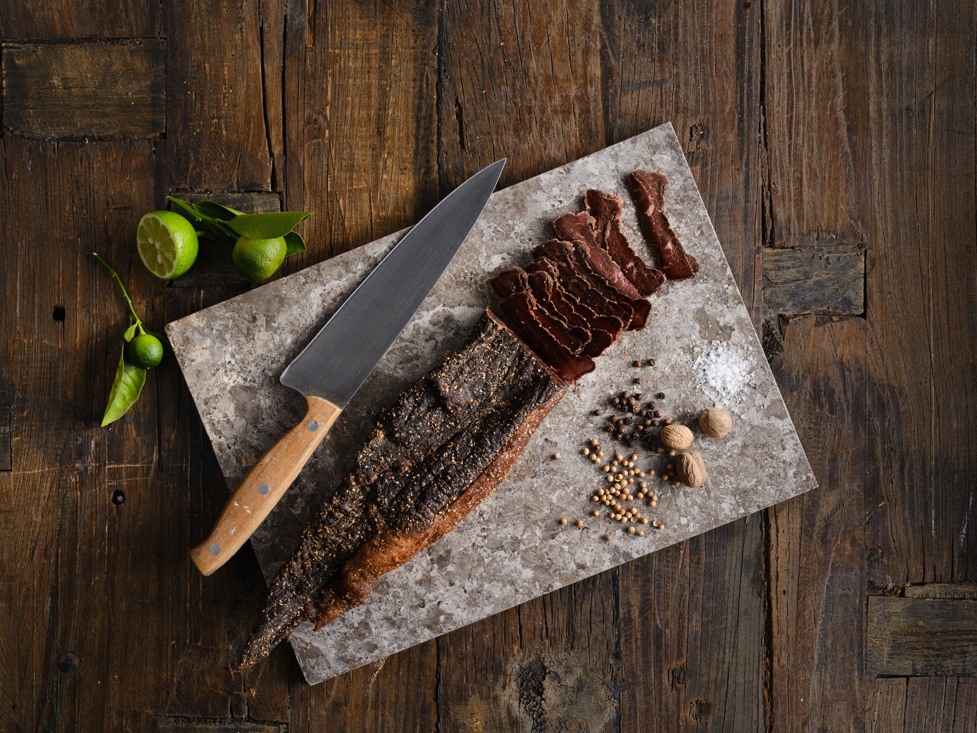 Biltong steak sliced illustrating quality ingredients