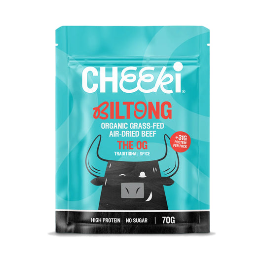 Cheeki OG Biltong 70g pack - organic grass-fed beef biltong original flavour