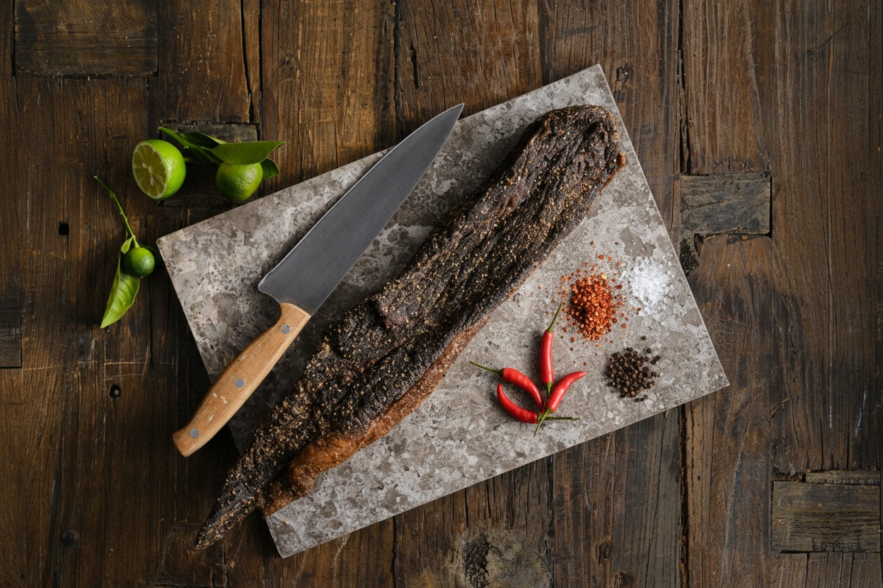 Cheeki Chilli & Lime Biltong 1kg steaks showing premium quality and spice