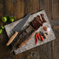 Cheeki Chilli & Lime Biltong sliced illustrating texture and ingredients