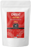 A white stand-up pouch of Cheeki Chilli Biltong 1kg Bulk pack.   