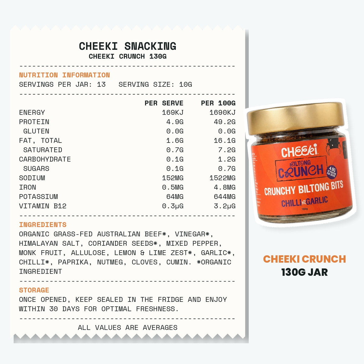 Cheeki Crunch 130g ingredients and nutrition information